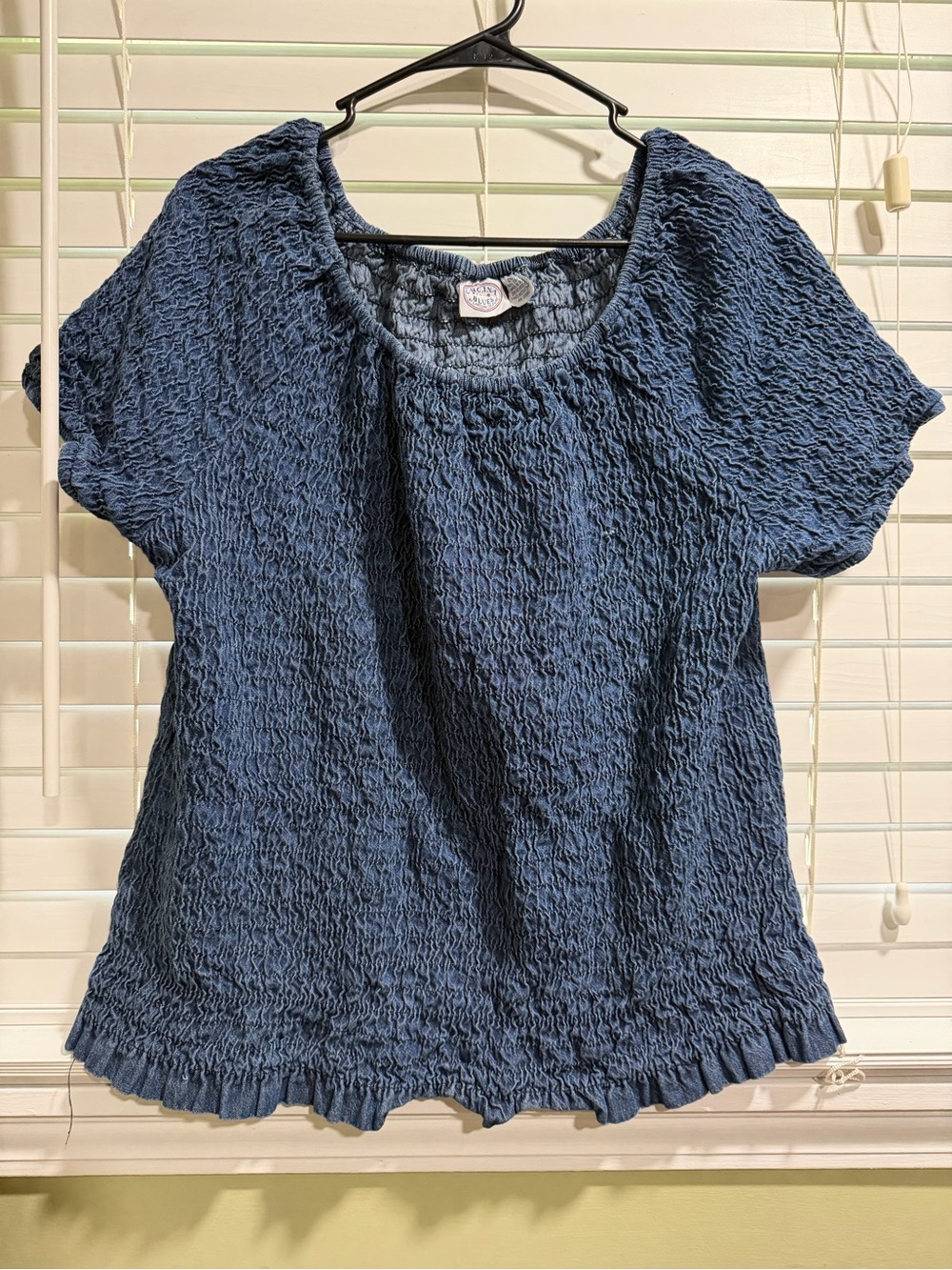 Crinkled Short-Sleeve Blouse in Blue